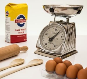 Kitchen scale and ingredients